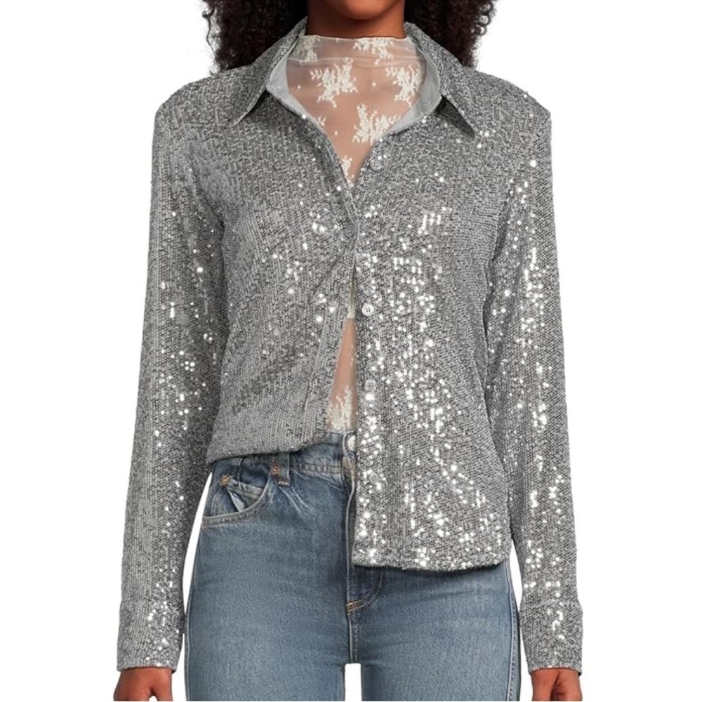 NWT Sanctuary Radian Sequin Top Silver Size XS